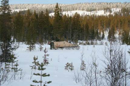 Tyskt mobilt granatkastasystem, Wiesel2, under vintertester i Älvdalen, foto: Roger Larsson, FMV